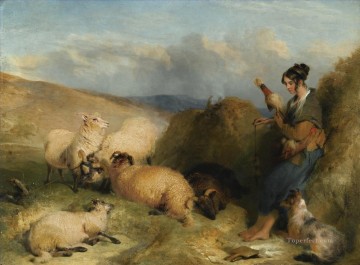 Sheep Shepherd Painting - shepherdess with dog